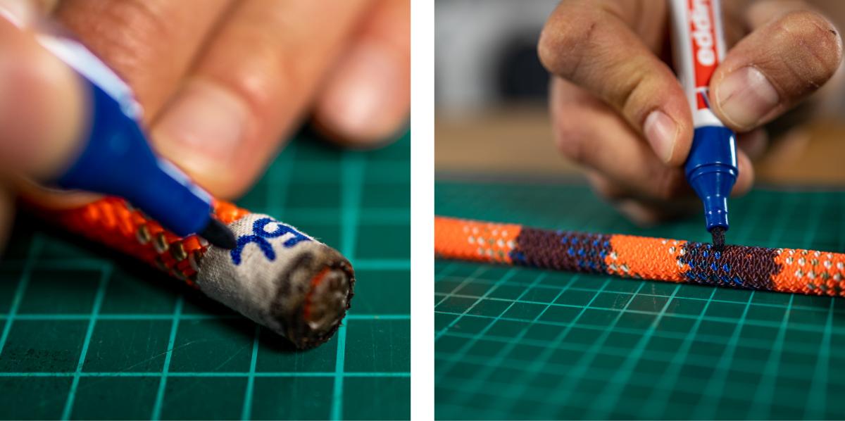 La cuerda está marcada con un Edding