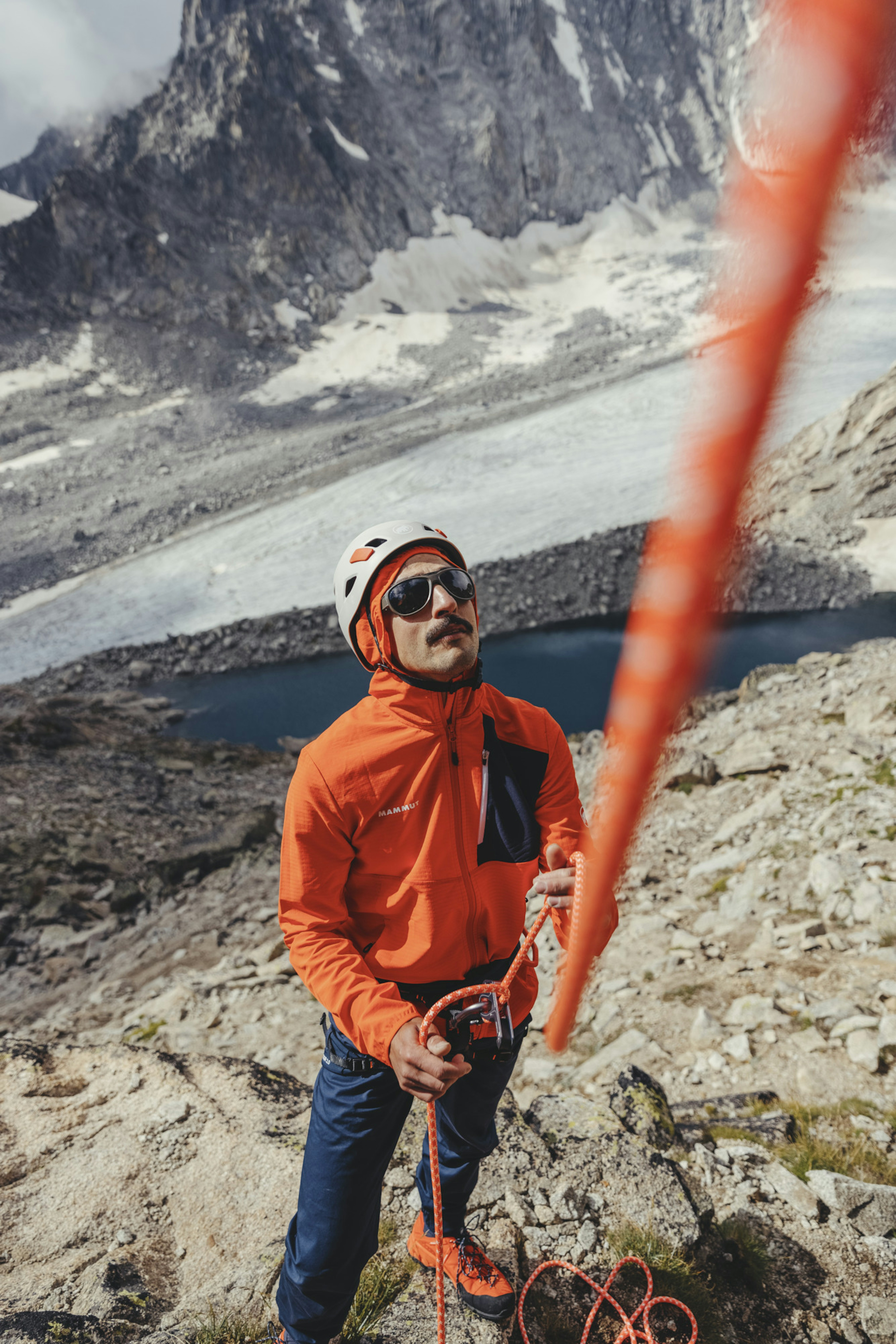 A climber in Mammut outfit