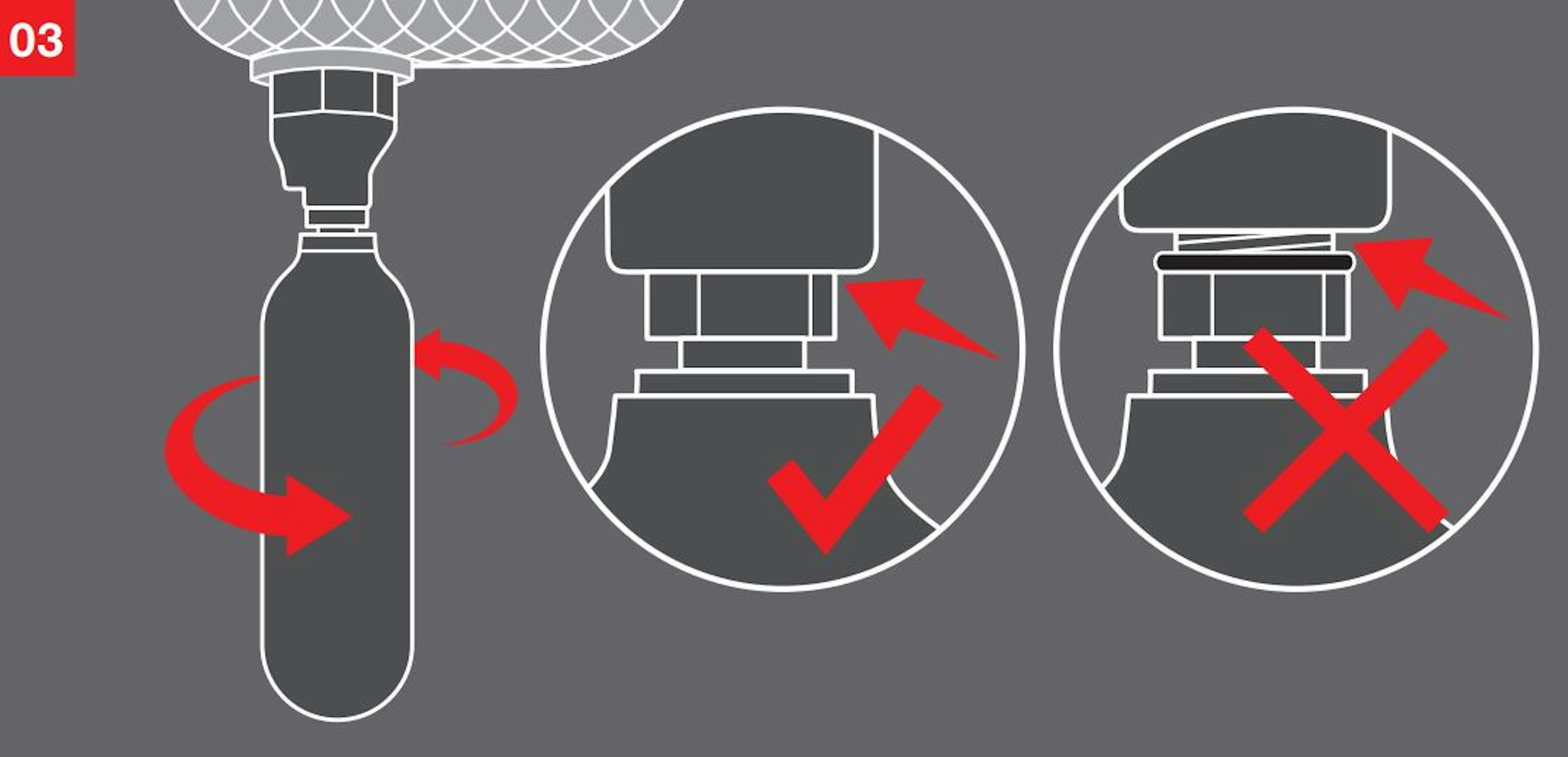 Abbildung: Korrekter Einbau der Patrone in den Mechanismus des Airbag-Aufblassystems