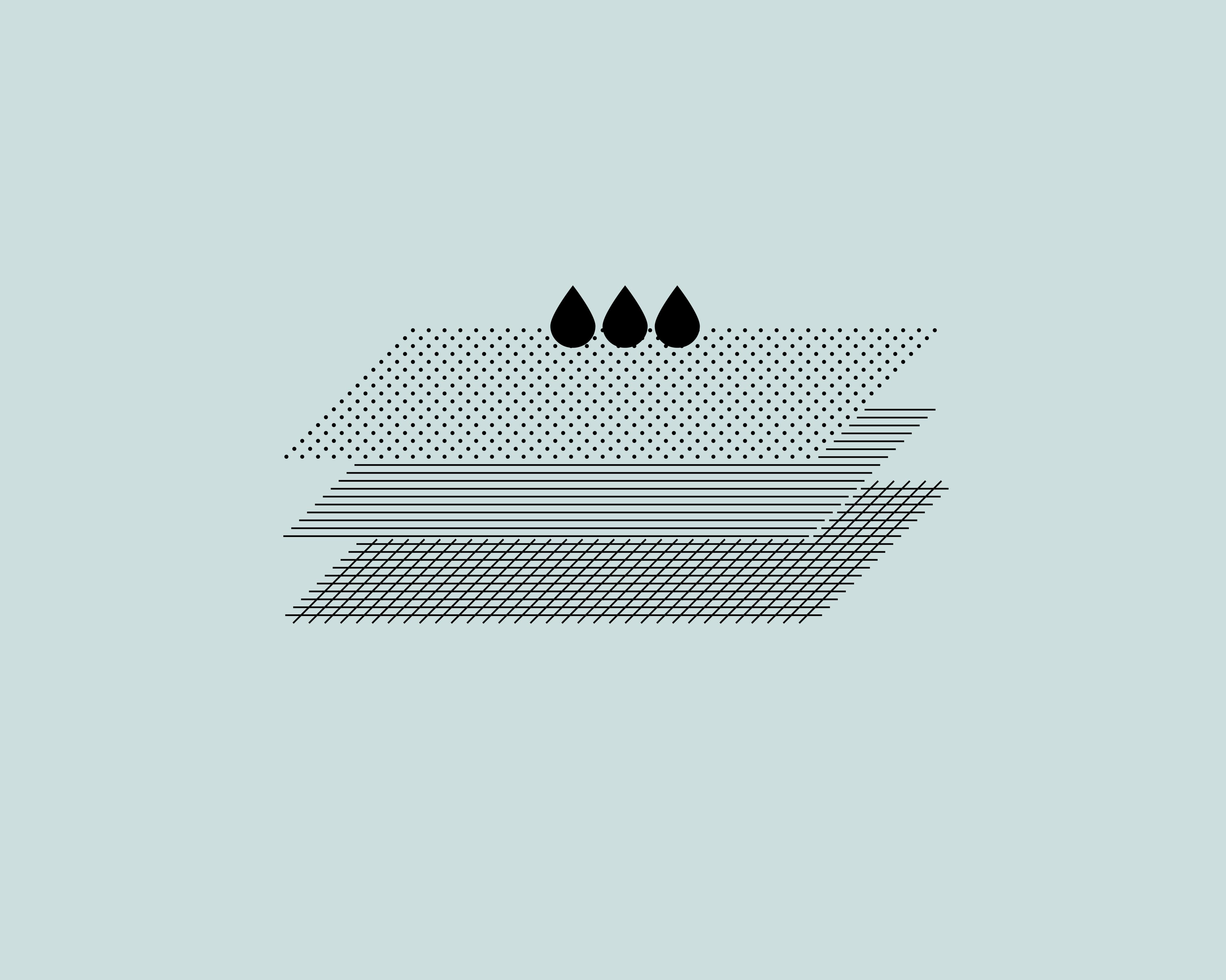 Three black water droplets above three abstract layered textures, symbolizing Mammut waterproof technology, on a light gray background.