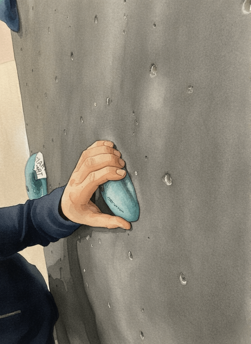 Three panels display Mammut climbing techniques: open hand, half crimp, and full crimp grips demonstrated on climbing holds.