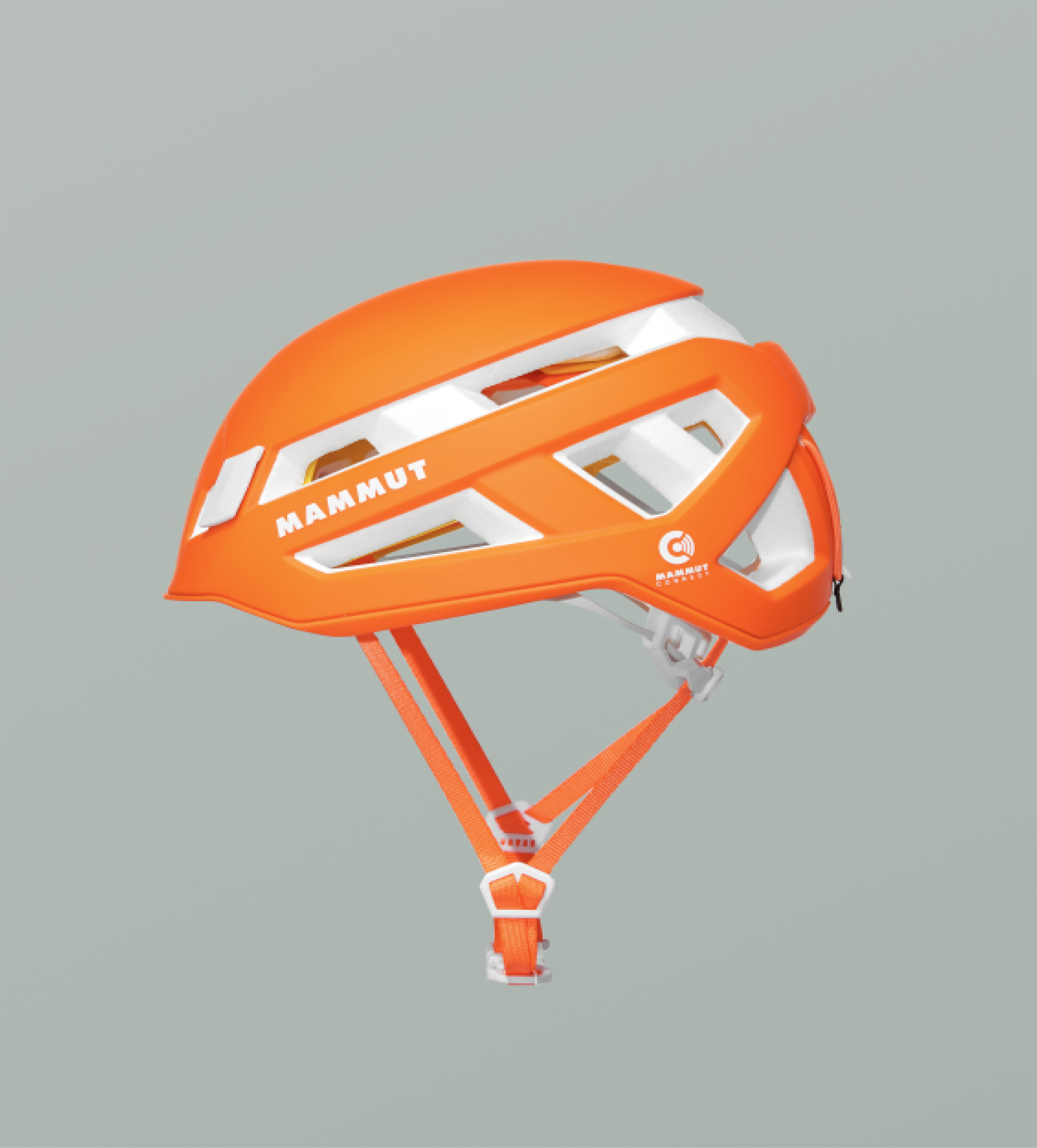 Orange climbing helmet
