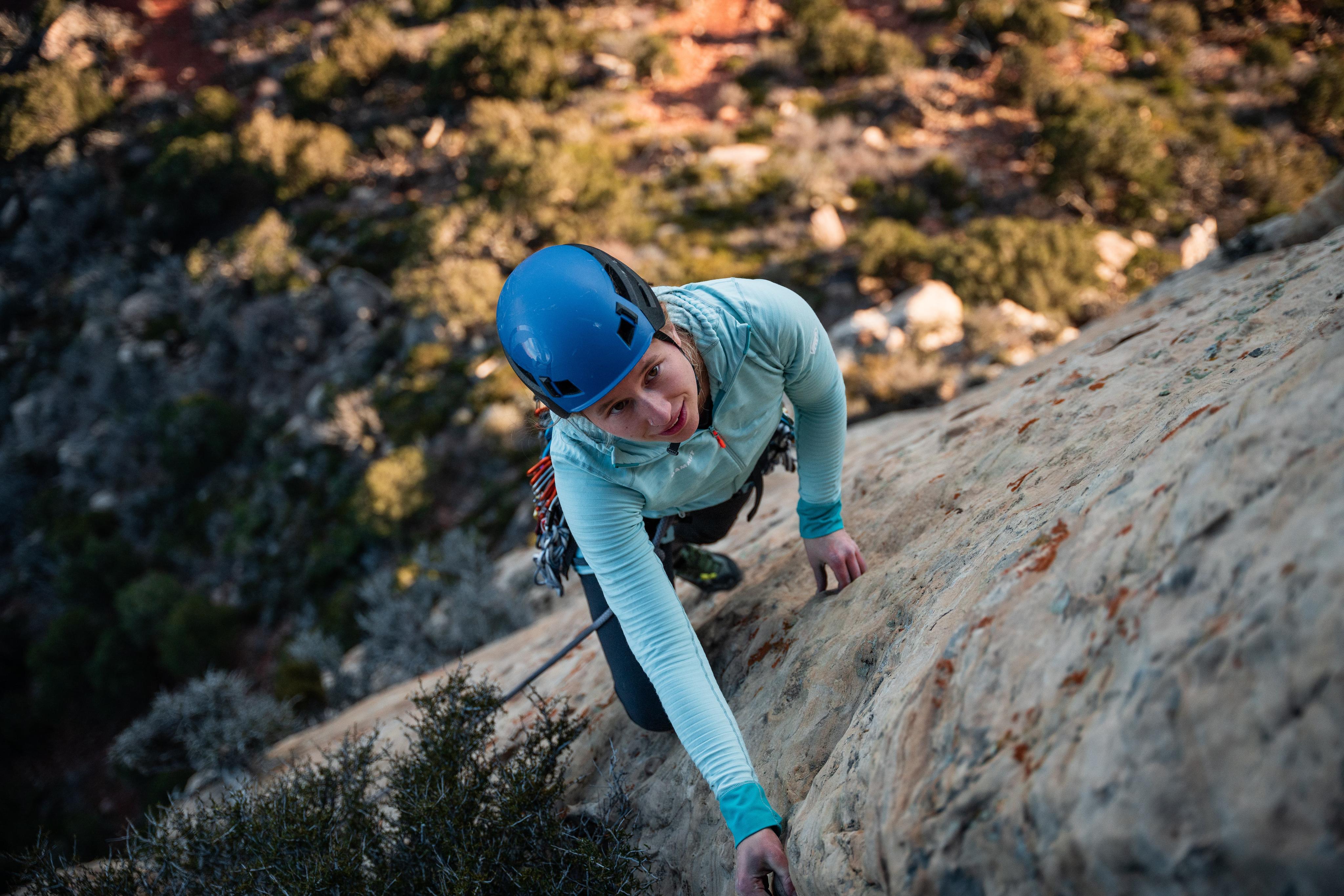 Erikka climbing on the rock