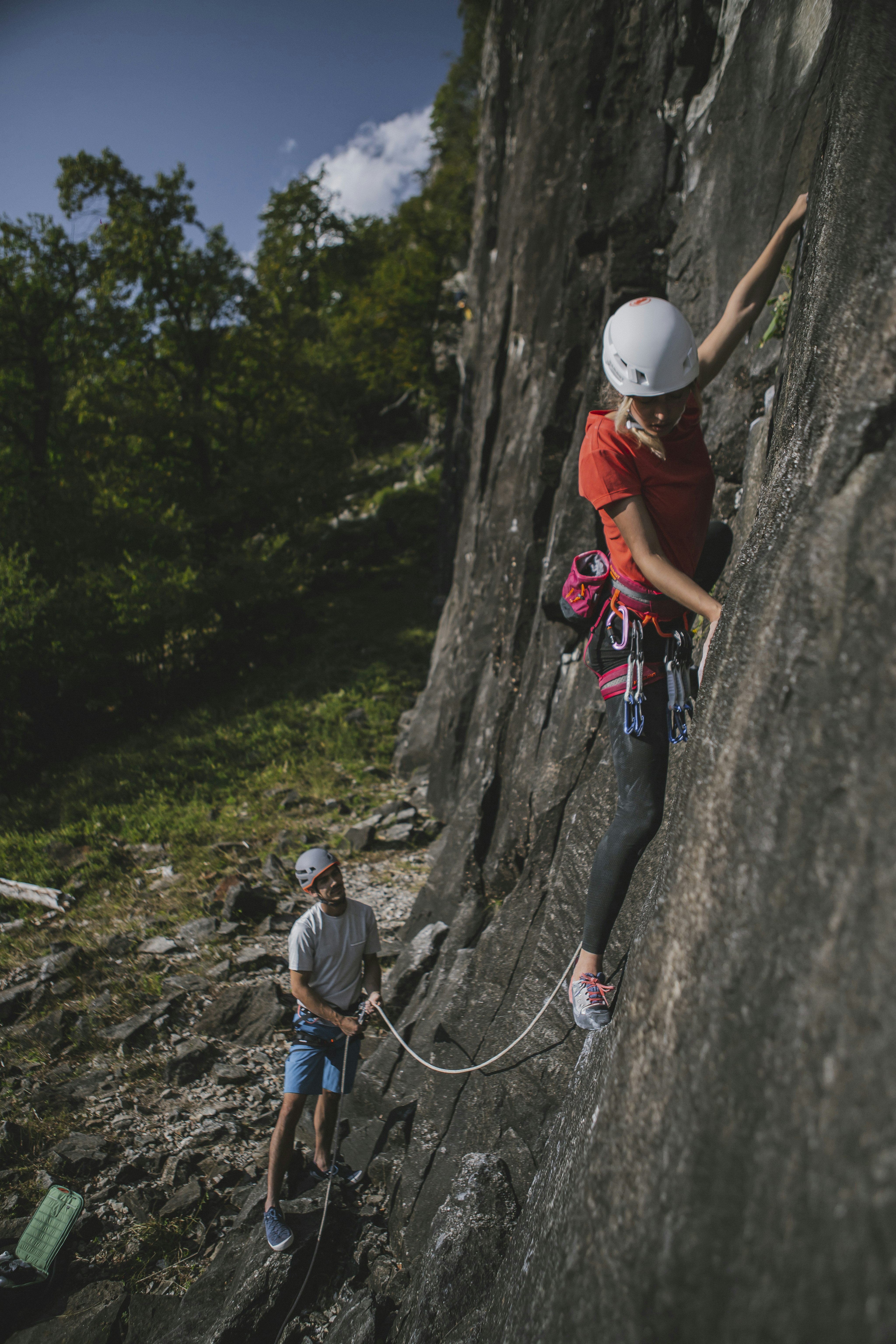 Two climbers on a rock wall