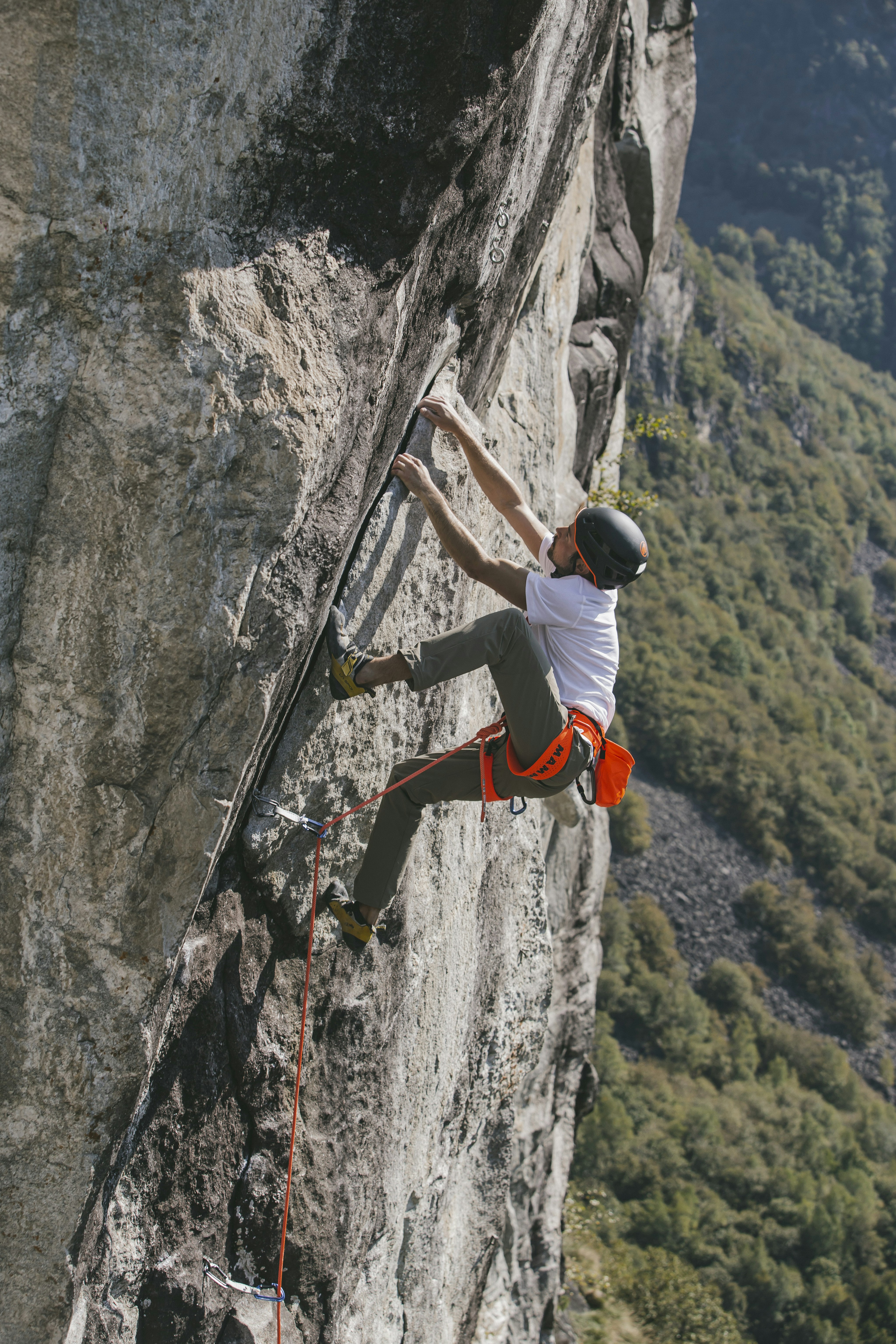 Man climbing on a rock wall